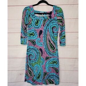 Lilly Pulitzer Newport Silk Paisley 3/4 Sleeve Dress Women's 4